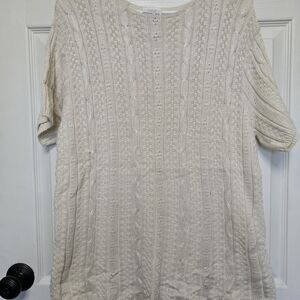 Women's Beige Cable Knit Short Sleeve Top